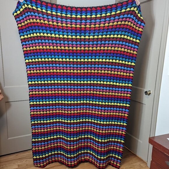 Vintage Rainbow Granny Square Crochet Blanket Afghan Midcentury Handmade Boho - Picture 4 of 6
